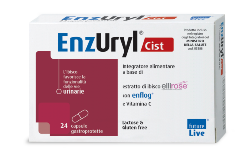 confezione di enzuryl cist, integratore alimentare a base di estratto di ibisco ellirose, enflog e vitamina c