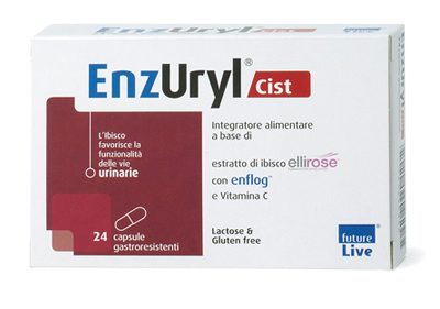 confezione di enzuryl cist, integratore alimentare a base di estratto di ibisco ellirose, enflog e vitamina c