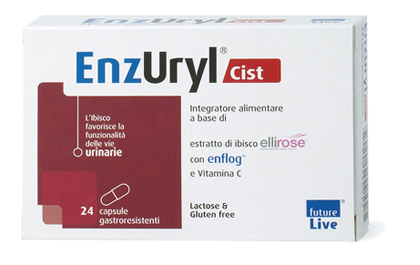 confezione di enzuryl cist, integratore alimentare a base di estratto di ibisco ellirose, enflog e vitamina c